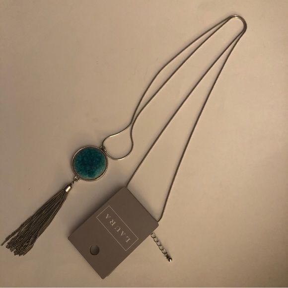 3/$20 Laura Silver and Turquoise Long Necklace NWT - Picture 1 of 13
